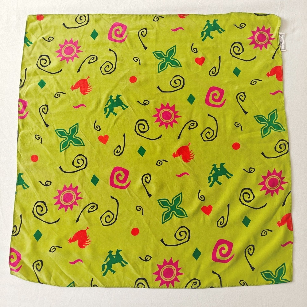 Henri Bendel New York Square Handkerchief Scarf Chartreuse Novelty Print Green